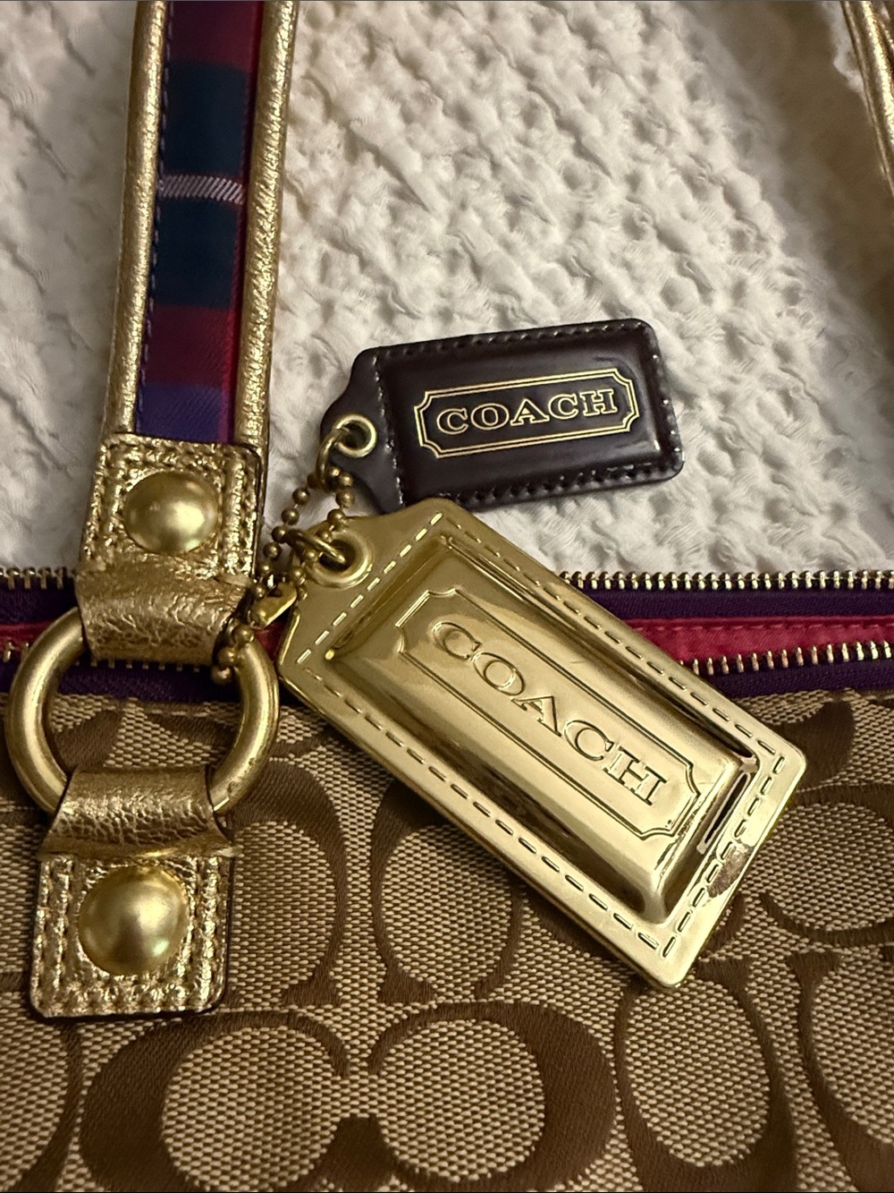 Coach Poppy Tartan Plaid Appliqué Glam Tote - Picture 6 of 16